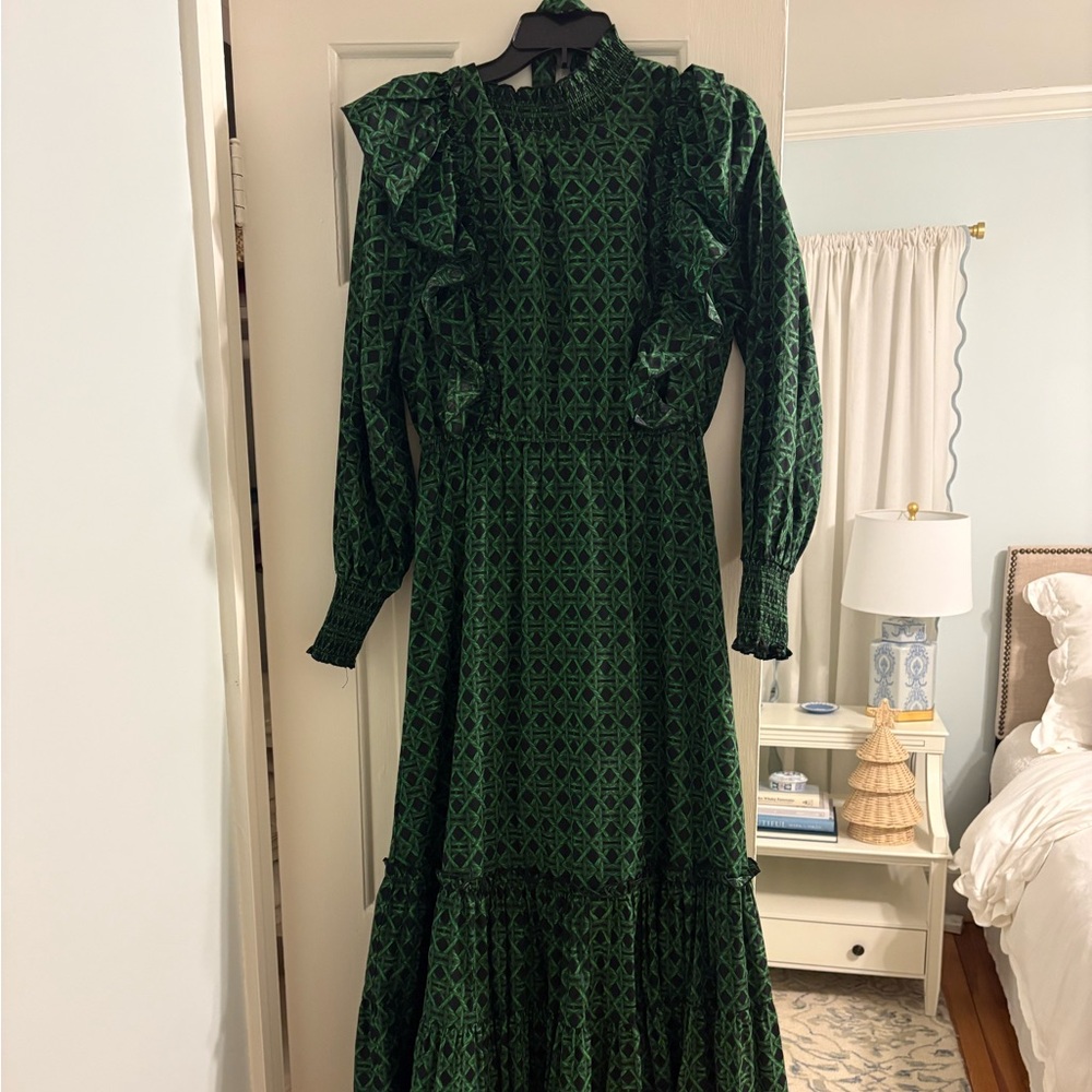 A Loves A Green and Black Maxi, Belted Dress